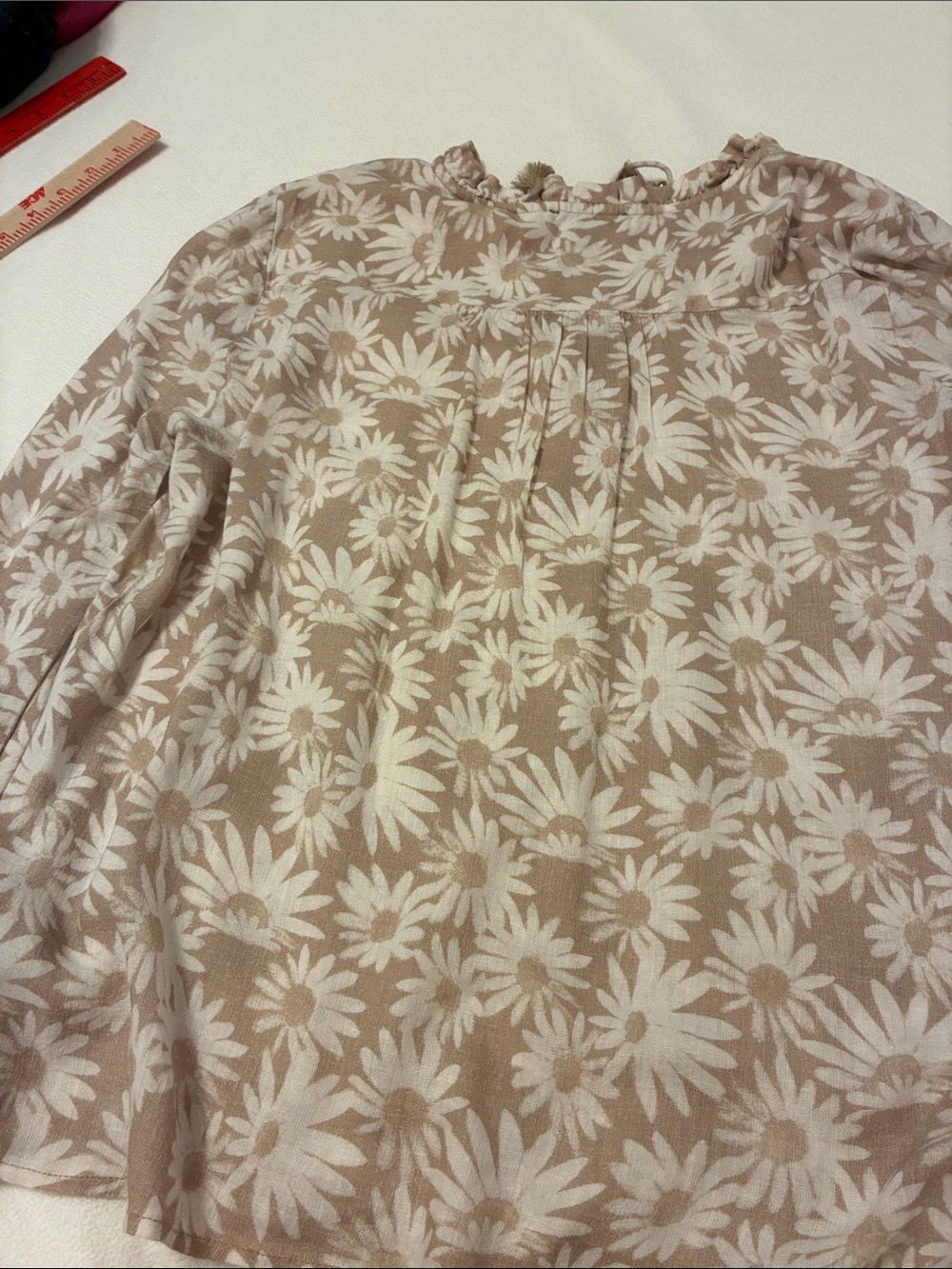 PAIGE Beige and White Floral Peasant Blouse with Tassel Tie - Picture 7 of 7